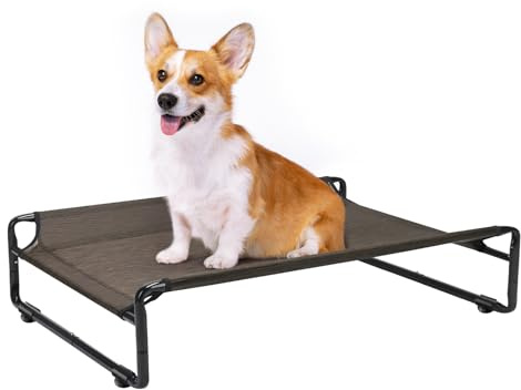 Veehoo Original Cooling Elevated Dog Bed, Outdoor Raised Dog Cots Bed for Medium Dogs, Portable Standing Pet Bed with Washable Breathable Mesh, No-Slip Feet for Indoor Outdoor, Medium, Brown, CWC2201