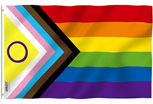 Anley Fly Breeze 3x5 piedi New Intersex Inclusive Progress Pride Flag - Intestazione in tela e doppie cuciture - Bandiere arcobaleno LGBT Transgender in poliestere con occhielli in ottone
