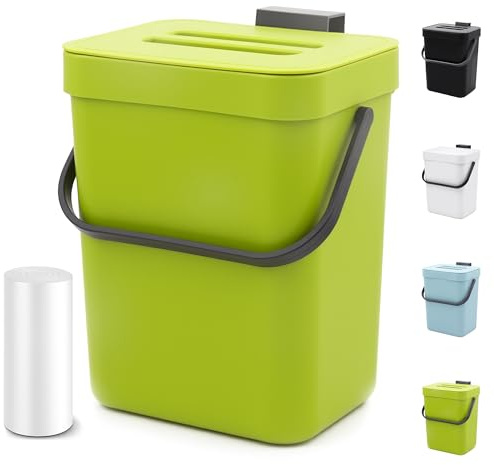MONGTINGLU Poubelle à compost pour comptoir de cuisine 5 L à suspendre avec couvercle, poubelle sous l'évier, seau à compost d'intérieur, avec couvercle (vert citron)