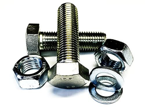 Sechskantschraube, hohe Zugfestigkeit, verzinkt, M30, 30 mm Durchmesser, Vollgewinde x 100 mm lang, mit Muttern und Unterlegscheiben, 2 Stück