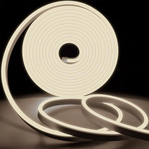 KSIBNW Neon LED Strip Light, 65.6ft/20m, 220v-240v, Flexible Cuttable Neon Rope Light for Bedroom, Garden, Outdoor Indoor Decor, Natural White 4000K