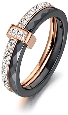 PAIHUIART Ring Ringe Damen Bijouterie Frauen Schmuck Schwarz/Weiß Keramik Kristall Trauringe Schmuck Für Frauen Mädchen Rose Böhmen Ring 7 Rose Schwarz