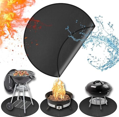 ROCKY&CHAO Feuerfeste Unterlage 39 Inch Rund Feuerschutzmatte 3 Schicht Feuerresistent Grillmatte, Glasfaser-Aluminiumfolie Feuerstelle Pad, BBQ Grillmatte für Boden, Rasen, Camping, Deckschutz