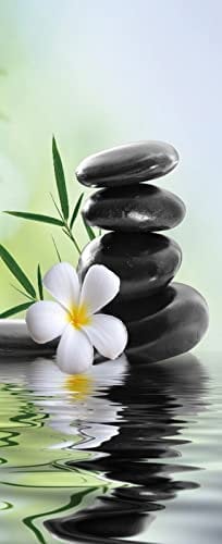 A.Monamour Sticker Porte Autocollant Poster De Porte 3D Pierres De Spa Noires Avec Des Fleurs Sur L'Eau Zen Vinyle Affiche De Porte Sticker Mural Papier Peint Art Décor 85x215cm