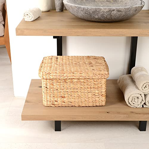 wohnfreuden Aufbewahrungsbox mit Deckel rechteckig aus Wasserhyazinthe Aufbewahrungskorb Flechtkorb Bad Regal, Größe:XL