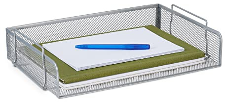 Relaxdays Dokumentenablage, stapelbar, horizontale Briefablage, Mesh-Metall, HBT: 8,5 x 36 x 25 cm, A4 Ablage, Silber