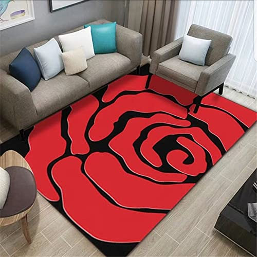 DJHWWD Teppich Für Balkon Wasserfest Teppich Wohnzimmer Rot Abstraktes Rosen Muster Schlafzimmer Teppich Mehrere Größen Outdoor-Teppich 160X200Cm Autdoorteppich 5Ft 3''X6Ft 6.7''