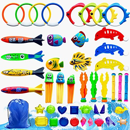 NINGESHOP 45 Stück Tauchspielzeug Set für Kinder, Tauchspielzeug Tauchringe Kinder Set Poolspielzeuge Poolparty Geschenk, Wasserspielzeug Kinder,Schwimmbad Spielzeug,Mädchen Junge 5-12 Jahre