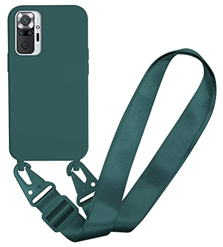 MBSLFY Funda de Silicona para teléfono móvil Xiaomi Redmi Note 10 Pro/Note 10 Pro MAX con Correa, cordón de Silicona con cordón extraíble para Colgar, Resistente a los Golpes, Verde Oscuro