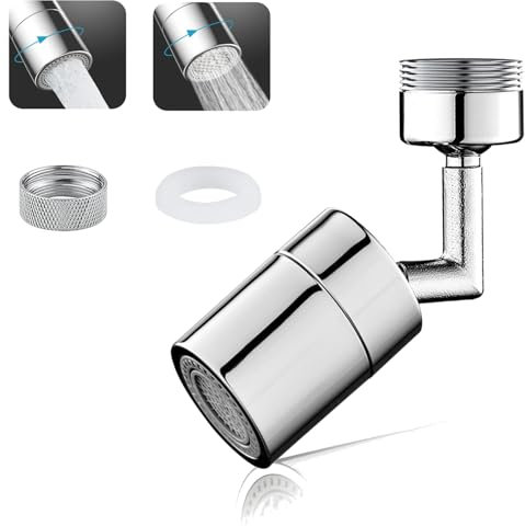 Xinlon Adaptador Grifo Lavabo, Extensor De Grifo, Alargador Grifo Cocina Fregadero, Difusor Grifo Cocina Fregadero 360° Giratorio Ajustable 2 Modos Para Rosca M22 y M24 Para Baños y Cocinas (Plata)