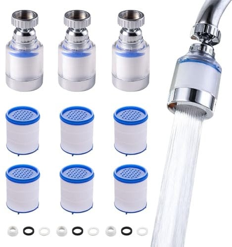 3 Pièces Filtre Robinet Anti Calcaire Rotatif À 360°, Transparent, Avec 6 Éléments Filtrants En Coton Pp, Filtre Robinet Pour Maison, Cuisine, Salle De Bain, L'Évier