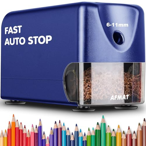AFMAT Heavy Duty Electric Pencil Sharpener for 6-11mm Colored Pencils, Classroom Pencil Sharpeners for Large Pencils, Auto Stop Pencil Sharpener Plug in, Fast Sharpen in 3s, Sharp Point, PSX3
