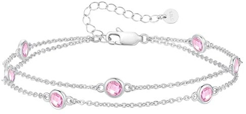 LOUISA SECRET Armband silber 925 damen mit Zirkonia Armband Doppelt Kette Verstellbar Armkette Valentinstag Muttertag Geburtstags Weihnachten Geschenk für Sie Frauen Freundin (925 Silver-10-Okt)