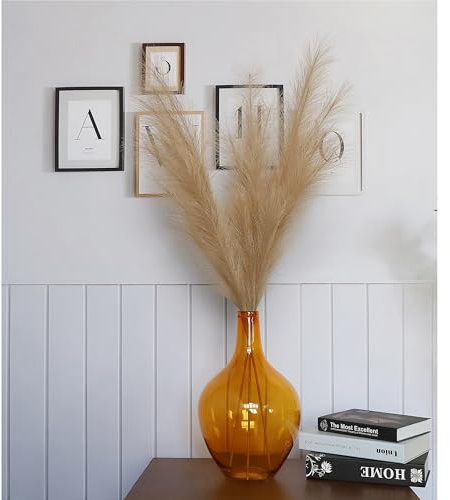 38,1 cm große Glasvase für Pampasgras, Pflanzen, Blumen, mundgeblasen, große Glasvase, große bernsteinfarbene Krugvasen für Tischdekoration, robuste Glasvase – Boho-Heimdekoration, Bernstein
