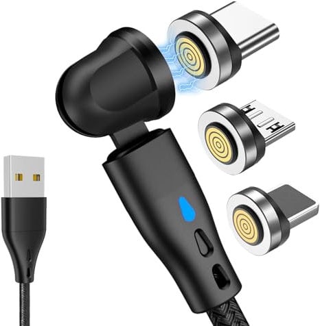 AXFEE 18W USB C Magnetic Fast Charging Cable, 540° Data Transfer, 3 in 1 USB C/A 7Pin Magnetic Charger for Type C/Micro USB/i-Products