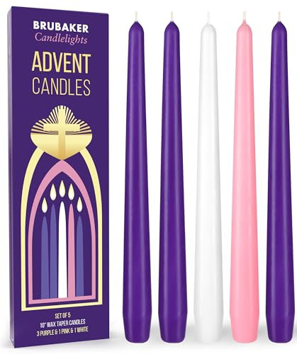 BRUBAKER Candele dell'Avvento Premium 3x Viola, 1x Rosa e 1x Bianco - Set d'Avvento da 5 Pezzi - Candele Tradizionali per Corone d'Avvento, Composizioni d'Avvento e Altre Decorazioni Natalizie