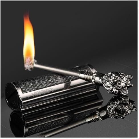 benzinfeuerzeug Retro feuerzeug stabfeuerzeug Lliang Feuerzeug kerzenanzünder Leichter treffen, mit Schlüsselbund Geschenke für männer personalisierte Geschenke(Silber)