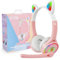 AXFEE Bluetooth Kids Headphones, Mini LED Light Up Cat Ear Wired/Wireless Mini Headphone, Detachable Boom Mic Headphones, Foldable Bluetooth-compatible 5.0 Stereo headsets for Children Under 12 Years