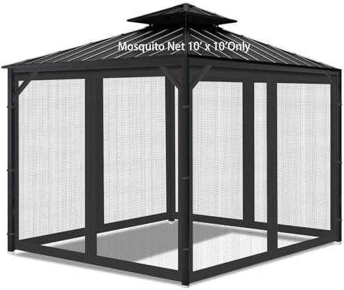 Moustiquaire universelle de rechange pour tonnelle, 3 x 3 m, paroi latérale avec fermeture éclair pour terrasse, auvent, jardin et cour, noir (moustiquaire uniquement)
