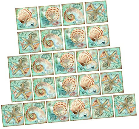 SEWOART PezziAdesivi Per Piastrelle Bagno Decorazioni Rimovibili in Pvc, Stile Marino Con Conchiglie, Impermeabili, 10x10 Cm, Multi