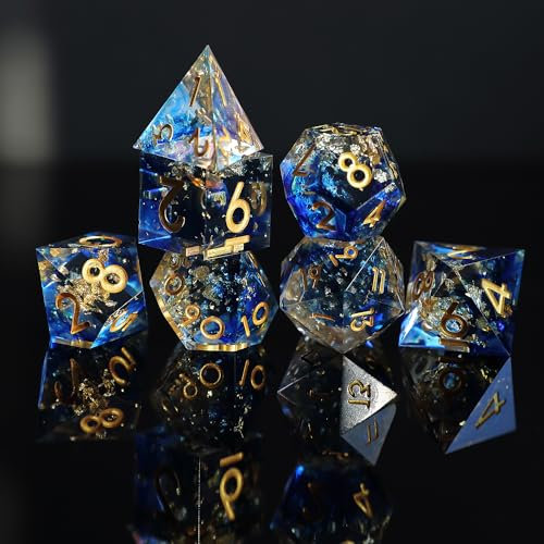 DND Würfel Set 7pcs D4 D6 D8 D10 D% D12 D20 Polyedrische Handgefertigt Kunstharz Scharfkantige D&D Würfel für Dungeons und Dragons Pathfinder Rollenspiele Tischspiele RPG MTG Spiele mit Geschenkbox