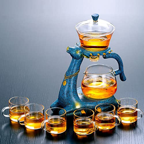 Tee-Ei aus Glas – Keramik Hirsch Tee-Ei – Chinesischer Kung-Fu-Glas-Teekessel mit magnetischer Wasserumleitung drehbarer Abdeckung – halbautomatische Teekanne (Größe: Harz-Teekanne)