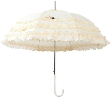 Asudaro Vintage Spitze Sonnenschirm Gothic Lolita Regenschirm Long Handle Bride Umbrella Sonnenschirm für Frauen Mädchen Sonnenschirme mit Spitze Dekoration Beige