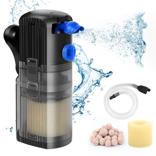 OMECO Aquarium Filter Innenfilter klein 500 L/H Aquarium Filterpumpe Leise<40DB 8W Einstellbarer Aquarienfilter mit Sauerstoffversorgung und Filtration Zubehör Filter 30l 60l 120l Süß-und Meer