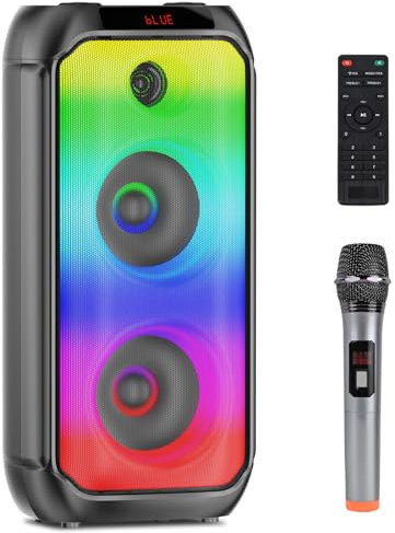 TAMPROAD Bluetooth Speakers, 80W Wireless TWS Portable Outdoor Party Speakers with Subwoofer, Deep Bass, LED Colorful Lights, Loud Stereo Sound Boombox with Microphone for Home, Camping, Travel