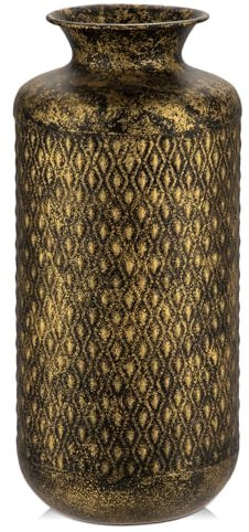 Briful 35.5CM Tall Vase Metal Flower Vase, Rustic Metal Shabby Chic Black-Gold Vases for Plants, 14 Vintage Decorative Vases for Living Room, Dried Flowers, Table Decoration