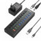 Hub USB Alimentato, 10 Porte Hub USB 3.2 con 7 porte dati USB 3.2 da 10 Gbps, 3 porte di ricarica rapida, alimentazione da 36 W e 2 cavi USB (100 cm), Alluminio USB Splitter Hub per Laptop/PC/Macbook