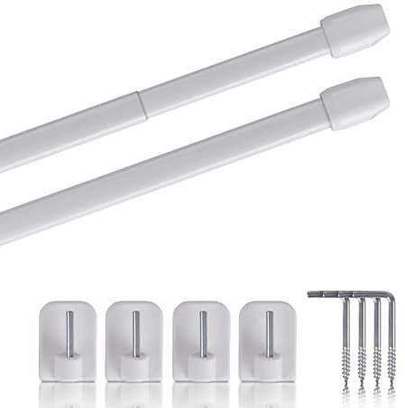 Vitragestangen 2er Pack ausziehbar, 2 Gardinenstangen mit Selbstklebehaken - Befestigung ohne Bohren - (Farbe: weiß, Größe: 80-120cm)