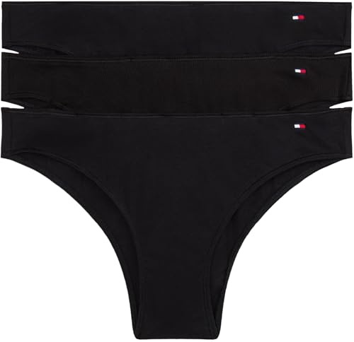 Tommy Hilfiger Damen 3er Pack Brazilian Slips Dipped mit Logo, Mehrfarbig (Black/Black Rib/Black), S