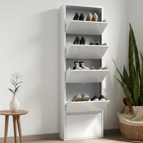 Dmora Schuhschrank Isidro 50x15x172 cm Weiß 10 Paar, 5 Fächer