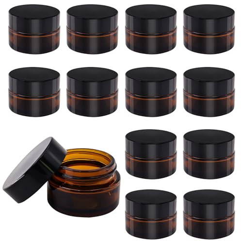 TOKSEO 12 Stück Amber Glas Leerdose, 20 ml Salbentiegel Tiegel Cremedosen zum Befüllen, Braunen Glasbehälter mit Deckel und Liner für Kosmetik Cremes Lotionen Ätherische Öle