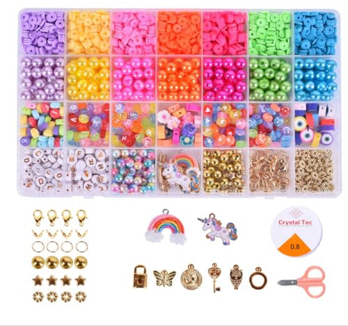 HBB Girls Bracelet Jewellery Making Kit | Friendship Bracelet Preppy Clay Beads | Large 1800+ pcs DIY Craft Gifts for Kids Age 6-12