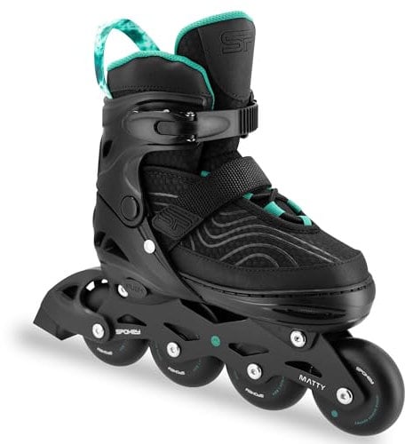 SPOKEY Matty Damen Inliner Verstellbar | ABEC-7 Kugellager Inlineskates | Größenverstellbare Rollschuhe für Erwachsene und Jugendliche | Größen: 35-38, 39-42 (Schwarz/Türkis, 35-38)