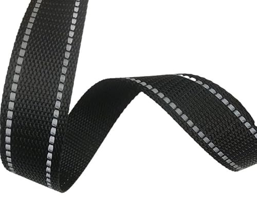 Gurtband 5 Meter 15 mm reflektierende Linie Polyester-Gurtband 1 mm dick DIY Haustierhalsband Rucksackgurt Gürtel Nähzubehör 10 Farben(Black 15mm)