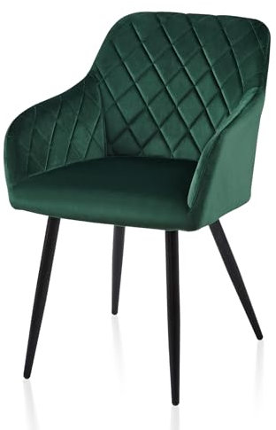 TUKAILAI Esszimmerstühle 1er Samt, Küchenstuhl Polsterstuhl Wohnzimmerstuhl Sessel mit Armlehnen Rückenlehne Metallbeinen, Modern Stühle für Küche Esszimmer Wohnzimmer Schlafzimmer, Grün