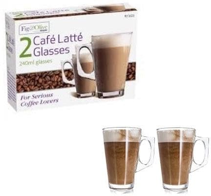 Puranex Cafe Latte Glasses – Set of 2 Clear Tall Coffee Cups with Handles, 240ml Capacity – Stylish Mugs for Espresso, Cappuccino, Hot Chocolate, Milk, Juice, or Ice Cream – Perfect for Coffee Lovers