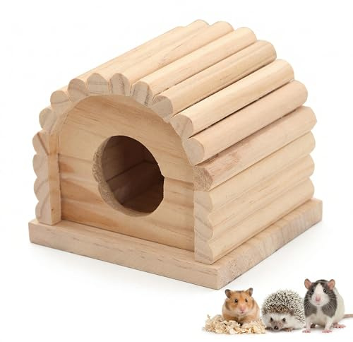 Yardwe Hamsterhaus aus Holz 10x10x9cm, Natürliches Hamster Versteck für Zwerghamster und Mäuse, Kleintierhaus Hamsterzubehör für Nagarium Terrarium