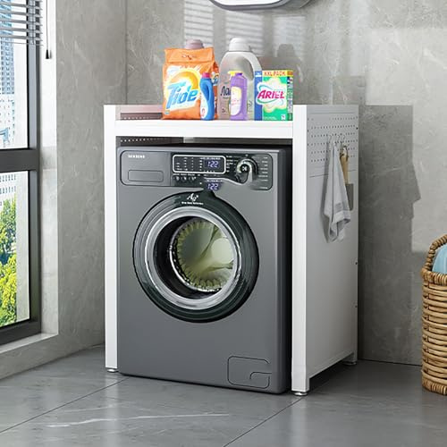 Mueble Lavadora Secadora Exterior,Soporte Para Secadora Con Estante,Unidad De Almacenamiento De Máquina Sobre Lavadora,Estantería Para Lavadoras,Encima Del Estante De La Lavadora(White)