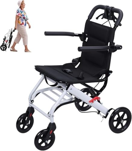 Rollstuhl Faltbar Leicht, Reiserollstuhl Ultraleicht Faltbar für Erwachsene, Ergonomisches Design, Aktivrollstuhl mit Sicherheitsgurt, Aluminiumrahmen, PU-Räder für Reibungsloses Fahren