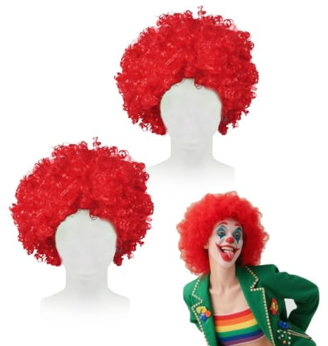 TUONYIS 2 Stück Afro Perücke Clown lockiges Haar, Lockenperücke, Rasta Afroperücke, Funk Funky Partyperücke für Kostümpartys, Disko-Zubehör, Herren Damen Karneval Fasching Halloween (Rot)