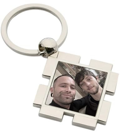 Personalised Photo Jigsaw Keyring with Custom Engraving on the Back, Metal Frame, Double-Sided Design