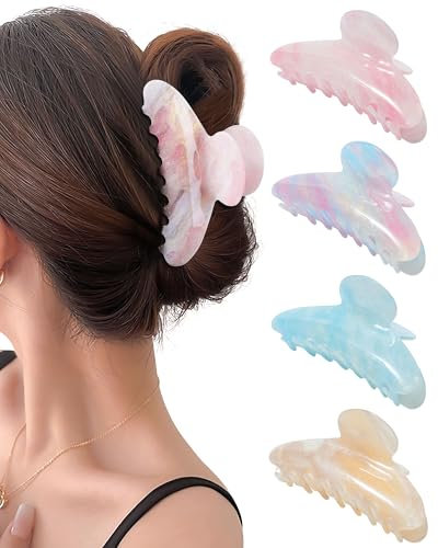 Mesovor 4 Pack Acrylic Hair Clips Claws, Nonslip 4.1 Large Hair Grip Hairclips for Thin and Thick | French Banana Barrettes Hair Strong Hold Jaw Clamps (Light Blue, Orange, Light Pink, Purple)
