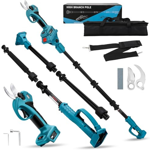 Akku Elektrische Astschere Gartenschere 45mm 2 IN 1 Teleskop Stange Kompatibel mit Makita 18V mit Bürstenlosen Motor LCD-Display zum Beschneiden von Bäumen und Obstbäumen(ohne Akku)