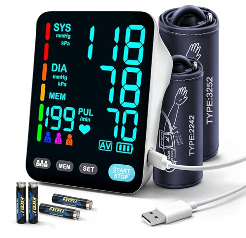 YONLO Blood Pressure Monitor, Automatic Upper Arm Blood Pressure Monitors for Home Use, 2 Blood Pressure Machine Cuff(9-17in & 13-21in) with Large LED Backlit Display, 3x199 Reading Memory Users White