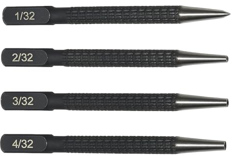 4PCS Nail Punch Set - Centre Punch Tool - Metal Positioning Punch - Drilling & Marking for Wood & Metal (Silver)