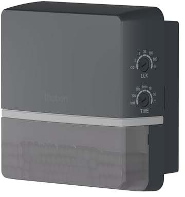 Theben 1010101 TECTA D180 AN Bewegungsmelder PIR 180° 14 m für Wand außen | 10 s-30 min, 5-500 lx, 400 W LED, 10 A, permanente Lichtmessung, Unterkriechschutz, voreingestellt, Exit-on, IP 55, anthrazit